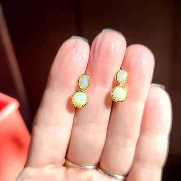 Stunning dual Opal drop Sterling & Gold Earrings - Picture 4 of 6